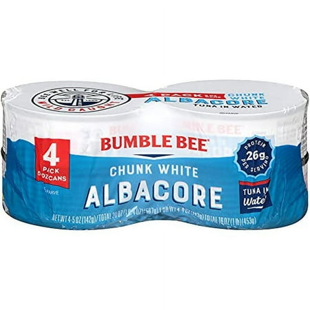 BUMBLE BEE Chunk White Albacore Tuna in Water  5 Ounce Can (Pack of 4)  Wild Caught  Canned Tuna  High Protein  Keto Food  Keto Snack  Gluten Free  Pa