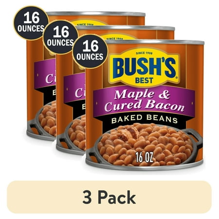 (3 Pack) Bush S Maple and Cured Bacon Baked Beans  Canned Beans  16 Oz Can