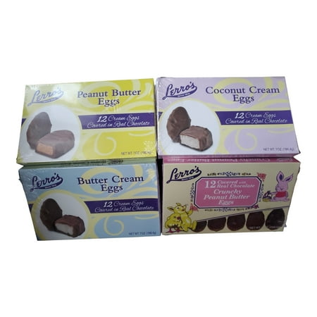 Lerro Milk Chocolate Easter Eggs 4 Flavor Combo Pack  Includes Butter Cream  Peanut Butter  Crunchy Peanut Butter and Coconut Cream  1 Box of 12 per F