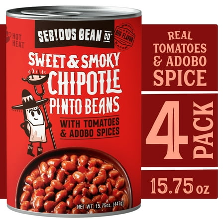 SERIOUS Bean Co Sweet & Smoky Chipotle Pinto Beans  4-pack of 15.75 Oz Cans