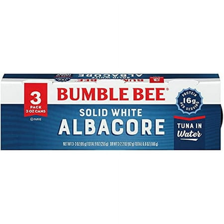 Bumble Bee Solid White Albacore Tuna in Water  3 Oz Cans (Pack of 3) - Wild Caught Tuna - 16g Protein per Serving - Non-GMO Project Verified  Gluten F