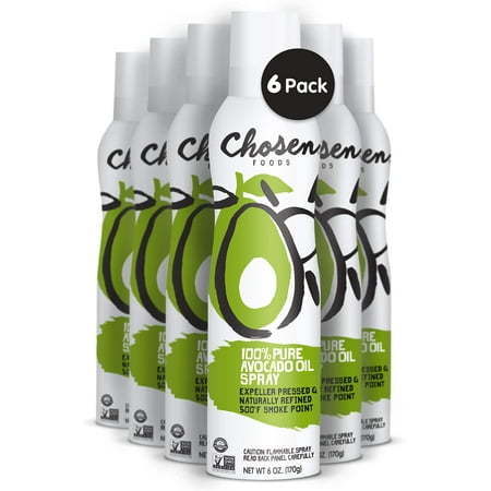 Chosen Foods 100% Pure Avocado Oil Spray  Keto and Paleo Diet Friendly  Kosher Cooking Spray for Baking  High-Heat Cooking and Frying (6 Oz  6 Pack)