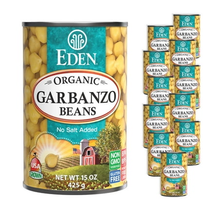 Eden Organic Garbanzo Beans  Chickpeas  15 Oz Can (12-Pack Case)  No Salt Added  Non-GMO  Gluten Free  Vegan  Kosher  U.S. Grown  Heat and Serve  Macr