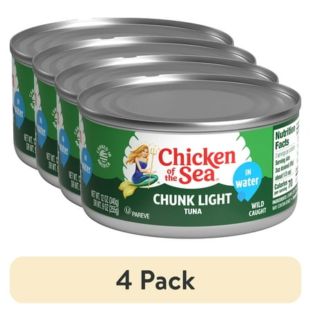 (4 Pack) Chicken of the Sea Chunk Light Tuna in Water  12 Oz Can