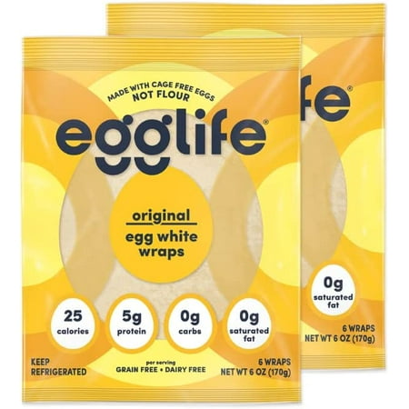 Egglife Egg White Wraps  Original  Egg White Wraps  12 Total Wraps (2-6 Packs) - Gluten Free  Dairy Free  No Flour  Sugar Free  Keto Friendly  Paleo  