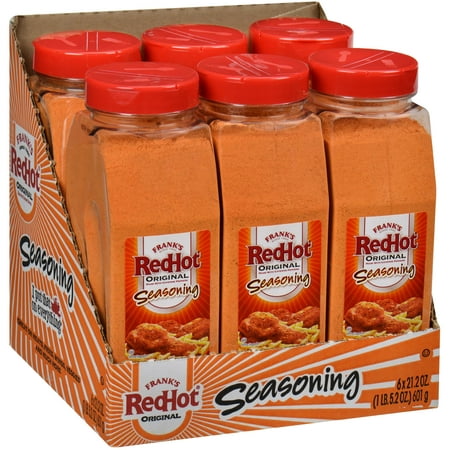 Frank S Redhot Original Seasoning  21.2 Oz (Pack of 6) - Six 21.2 Ounce Containers of Hot Sauce Seasoning Blend of Savory Garlic and Spicy Cayenne Pep