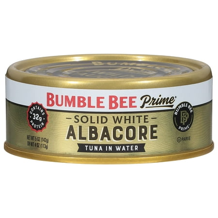 Bumble Bee Prime Solid White Albacore Tuna in Water  5 Oz Can - Premium Wild Caught Tuna - 31G Protein per Serving - Non-Gmo Project Verified  Gluten 