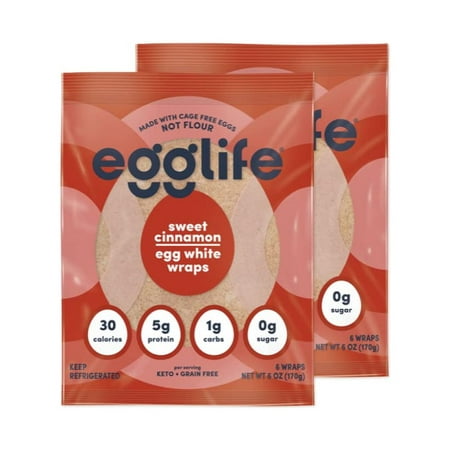 Egglife Egg White Wraps  Sweet Cinnamon  Egg White Wraps  12 Total Wraps (2-6 Packs) - Gluten Free  Dairy Free  No Flour  Sugar Free  Keto Friendly  P