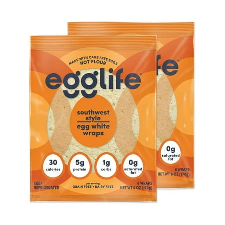 Egglife Egg White Wraps  Southwest  Egg White Wraps  12 Total Wraps (2-6 Packs) - Gluten Free  Dairy Free  No Flour  Sugar Free  Keto Friendly  Paleo 