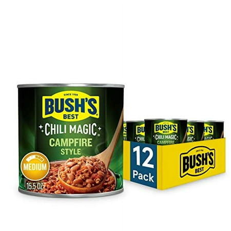 BUSH S BEST Canned Texas Recipe Chili Magic Chili Beans Starter (Pack of 12)  Source of Plant Based Protein and Fiber  Low Fat  Gluten Free  15.5 Oz