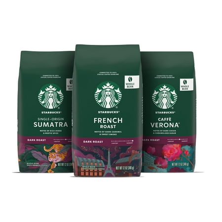 Starbucks Dark Roast Whole Bean Coffee — Variety Pack — 3 Bags (12 Oz Each)