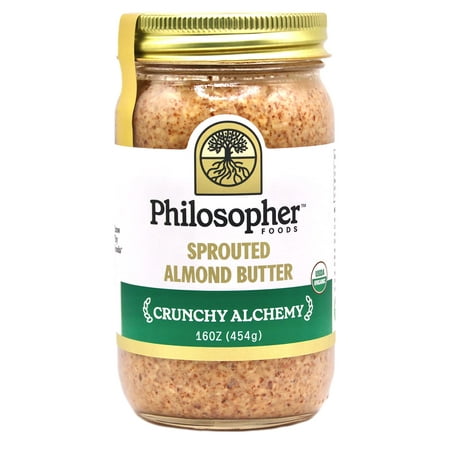 Philosopher Foods Crunchy Alchemy Sprouted Almond Butter  16 Oz. – Thick Organic Butter  Natural Sweetness  Stone Ground Almonds  Keto Snack  Vegan 