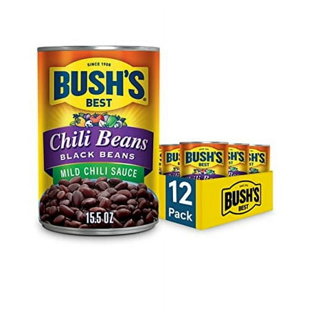 BUSH S BEST 15.5 Oz Canned Black Chili Beans/Mild  Source of Plant Based Protein and Fiber  Low Fat  Gluten Free  (Pack of 12)