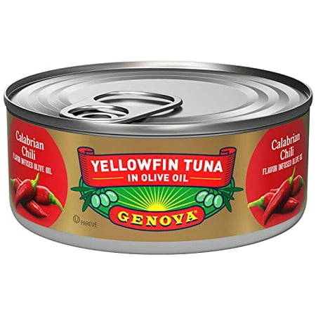 Genova Premium Yellowfin Tuna in Calabrian Chili Infused Olive Oil  Wild Caught  Solid Light  5 Oz. Can (Pack of 12)