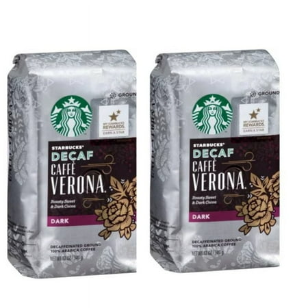 Starbucks Decaf Caffe Verona Ground Coffee  Dark Roast  Decaffeinated Ground Coffee  100% Arabica Coffee  Dark Cocoa Texture  12-Ounce Bag 2 Pack