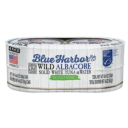 Blue Harbor Fish Co. Wild Albacore Solid White Tuna in Water  No Salt Added - 4.6 Oz Canned Tuna (Pack of 4)