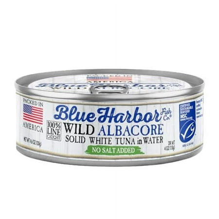 Blue Harbor Fish Co. Wild Albacore Solid White Tuna in Water No Salt Added - 4.6 Oz Can (Pack of 12)