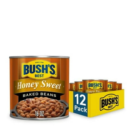 BUSH S BEST 16 Oz Canned Honey Sweet Baked Beans  Source of Plant Based Protein and Fiber  Low Fat  Gluten Free  Pack of 12
