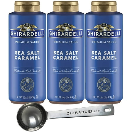 3 Pack - - Sea Salt Caramel Flavored Sauce - 16 Oz Squeeze Bottle with Stamped Barista Spoon