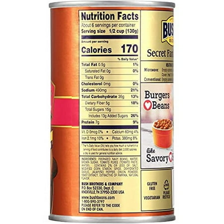 BUSH S Sweet Heat Baked Beans  Sweet & Spicy  Canned Beans  Baked Beans Canned  Source of Plant Based Protein and Fiber  Low Fat  Gluten Free  28 Oz (