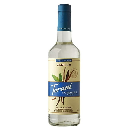 Torani Puremade Syrup  Zero Sugar Vanilla Flavor  Glass Bottle  Natural Flavors  25.4 Fl. Oz  750 Ml