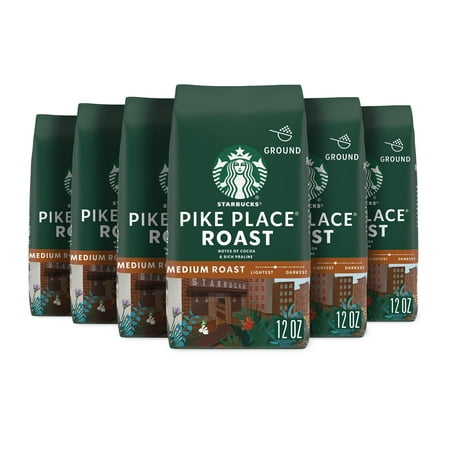 Starbucks Pike Place Medium Roast Ground Coffee Bag  12 Ounce  Pack of 6