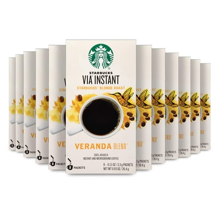 Starbucks Via Instant Coffee Blonde Roast Packets — Veranda Blend — 100% Arabica - 8 Count (Pack of 12)