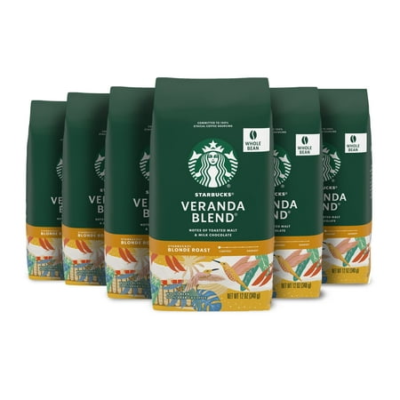 Starbucks Whole Bean Coffeeâ€”Starbucks Blonde Roast Coffeeâ€”Veranda Blendâ€”100% Arabicaâ€”6 Bags (12 Oz Each)