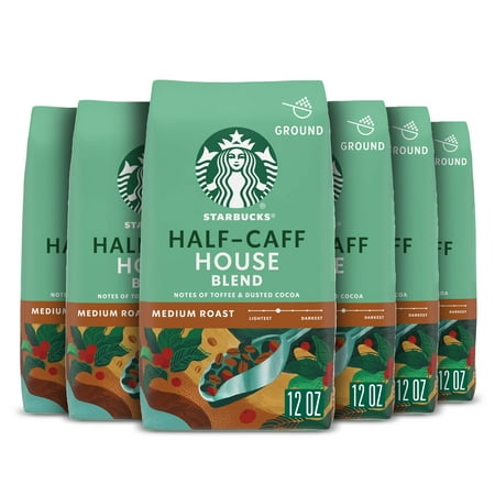 Starbucks Ground Coffee  Medium Roast Coffee  Half-Caff House Blend  100% Arabica  6 Bags (12 Oz Each)