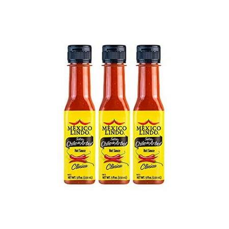 Mexico Lindo Chile De Arbol Hot Sauce Ingredients | 12 190 Scoville Level | Classic Flavor | 5 Fl Oz Bottles (Pack of 3)