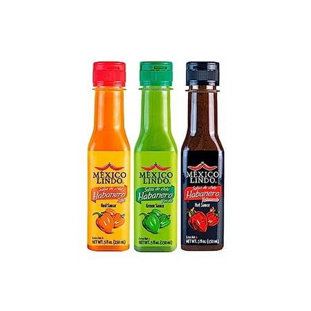 Mexico Lindo Hot Sauce Variety Pack | Includes 1 Bottles Each of Red Habanero + Green Habanero + Xxxtra Hot | 5 Fl Oz Bottles (Pack of 3)