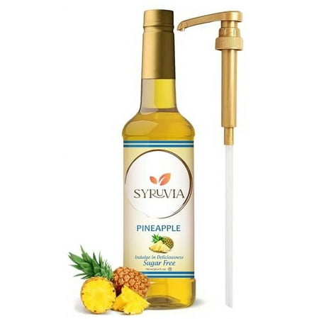 Syruvia Sugar Free Pineapple Syrup - Premium Flavoring for Tea  Beverages  Desserts  Ice Cream  and Cocktails - Kosher  Gluten Free - 25.4 Oz - Enhanc