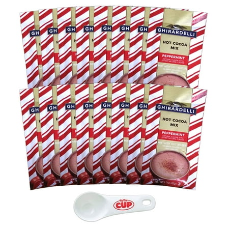 Ghirardelli Peppermint Hot Cocoa Mix Packet Caddy  1.5 Oz (Pack of 16) with Scoop
