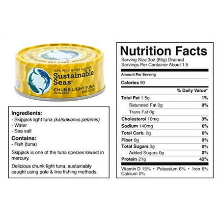 Sustainable Seas  Chunk Light Tuna in Water  5 Ounce  3rd Party Mercury Tested  100% Sustainably Caught (Pack of 12)
