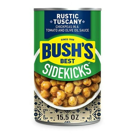 BUSH S BEST Garbanzos Chickpeas  Rustic Tuscany Flavor  Source of Plant Based Protein and Fiber  Low Fat  Gluten Free  15.5 Oz