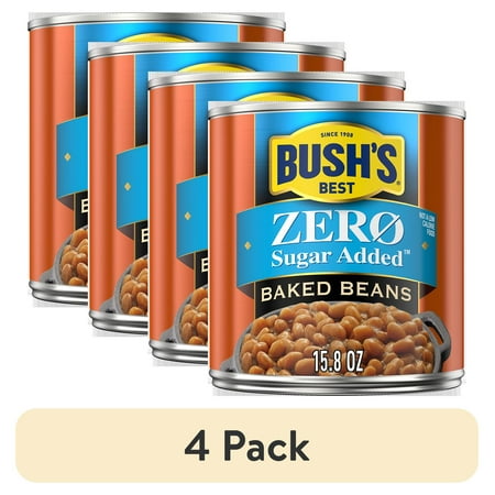 (4 Pack) Bush S Zero Sugar Added Baked Beans  Canned Beans  15.8 Oz Can