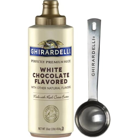 Ghirardelli White Chocolate Squeeze Bottle  16 Ounce with Ghirardelli Stamped Barista Spoon