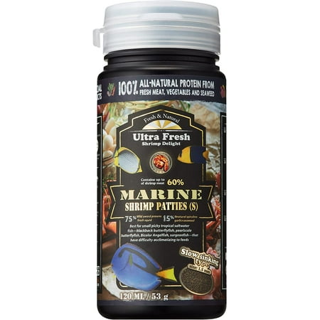 Ultra Fresh Marine Fish Food  75% Sword Prawns + Squids  Natural Protein  Color Enhancement  for Small Saltwater Fish  Marine Shrimp Patties S 1.86oz