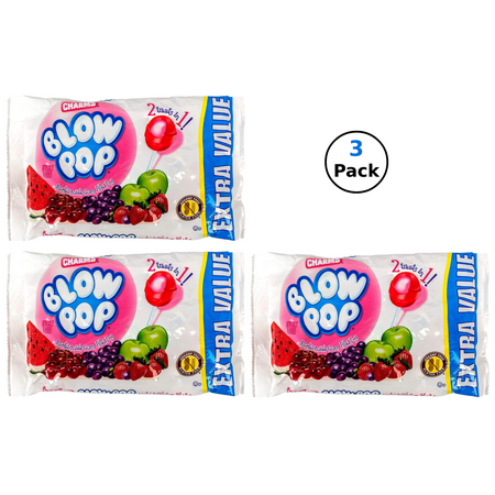 Charms - Blow Pops Assorted Bubble Gum Filled Pops - 4.55 Oz - 3 Pack