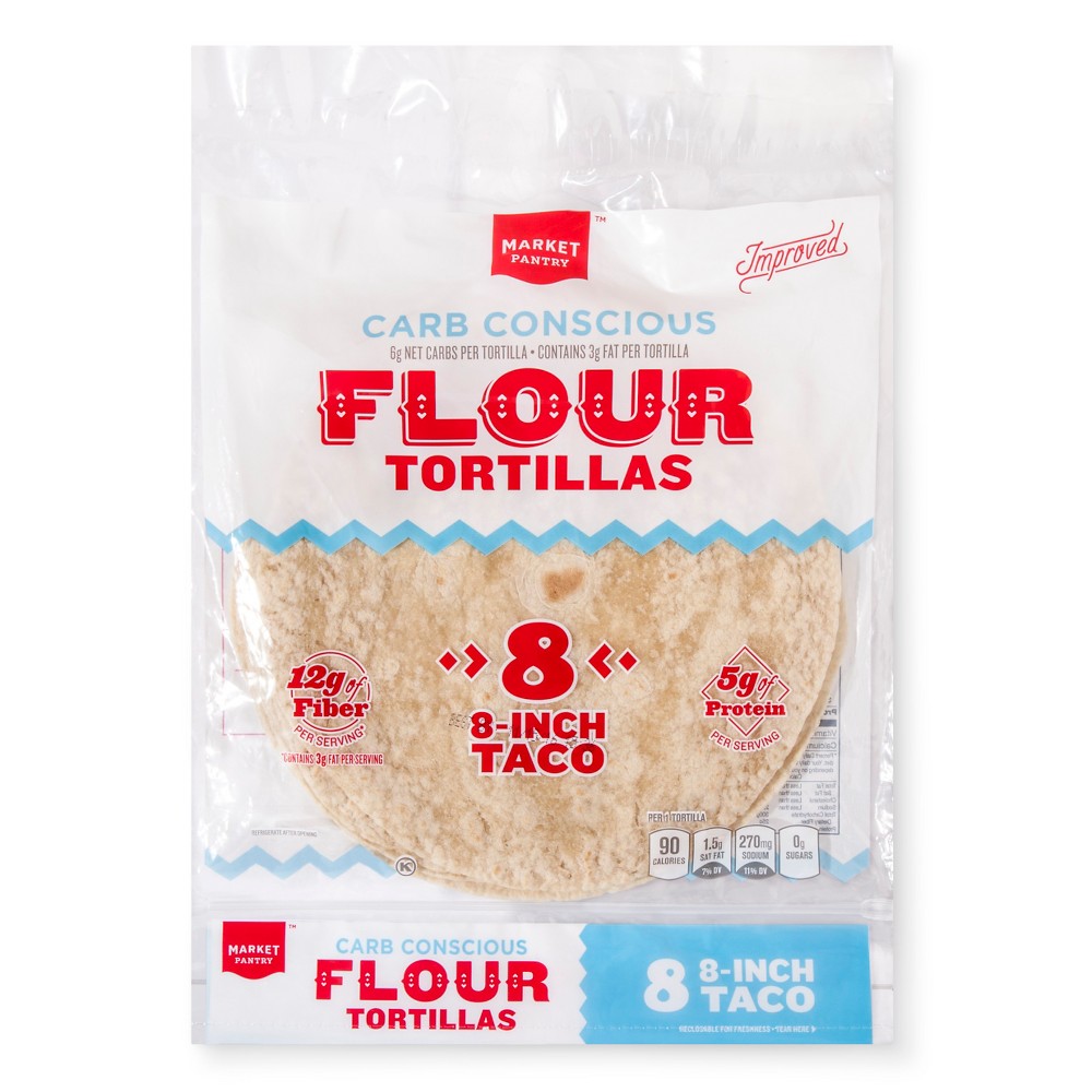 8" Carb Conscious Flour Tortillas Taco Size 8ct - Market Pantry Image