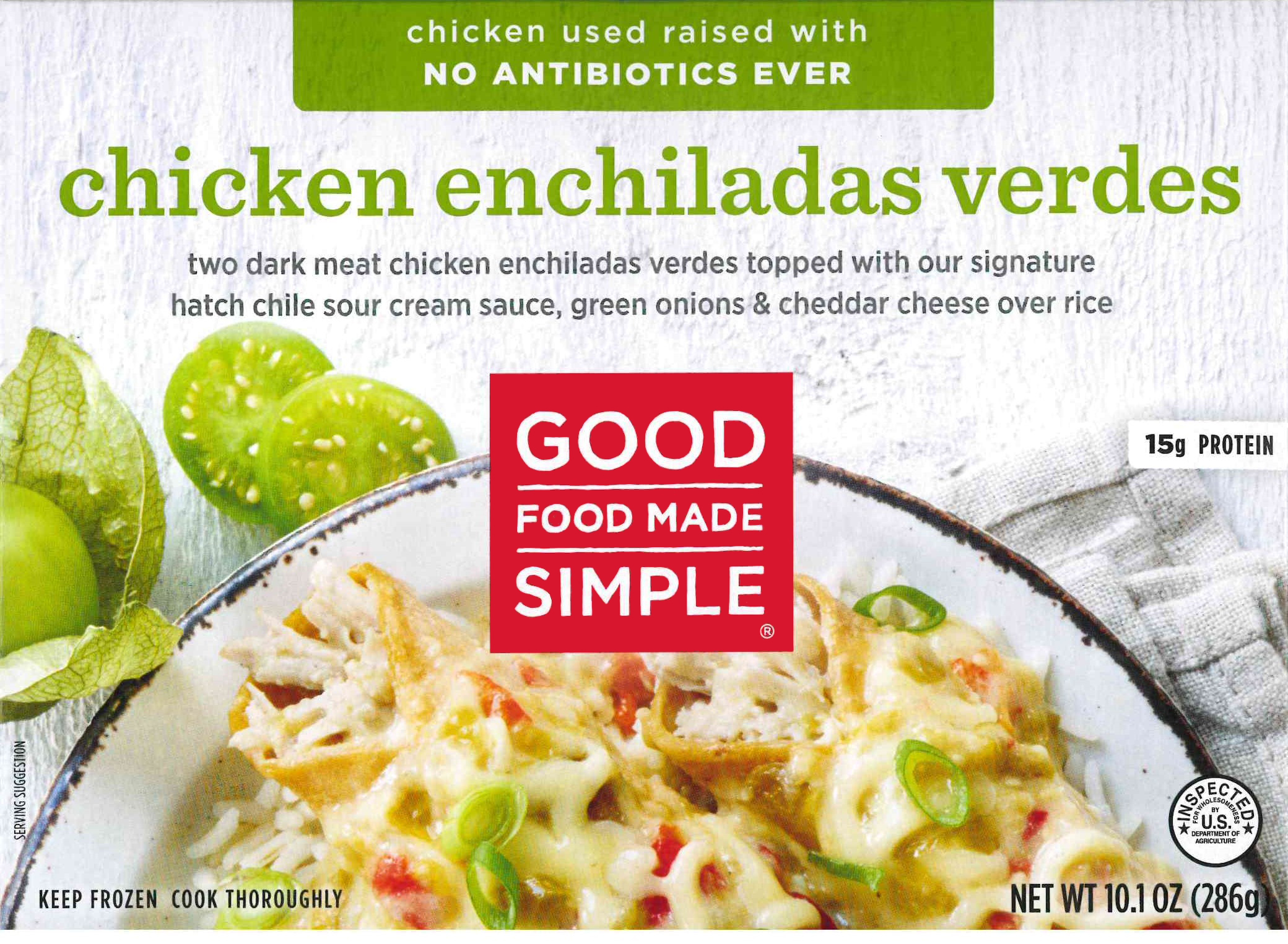 CHICKEN ENCHILADAS VERDES TWO DARK MEAT CHICKEN ENCHILADAS VERDES TOPPED WITH OUR SIGNATURE HATCH CHILE SOUR CREAM SAUCE, GREEN ONIONS & CHEDDAR CHEESE OVER RICE, CHICKEN ENCHILADAS VERDES