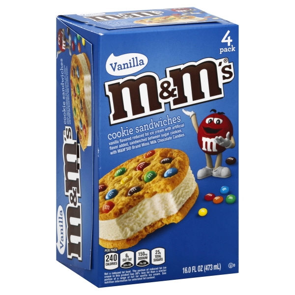 M&M S Vanilla Ice Cream Frozen Snack Cookie Sandwiches  16 Fl Oz  4 Pack