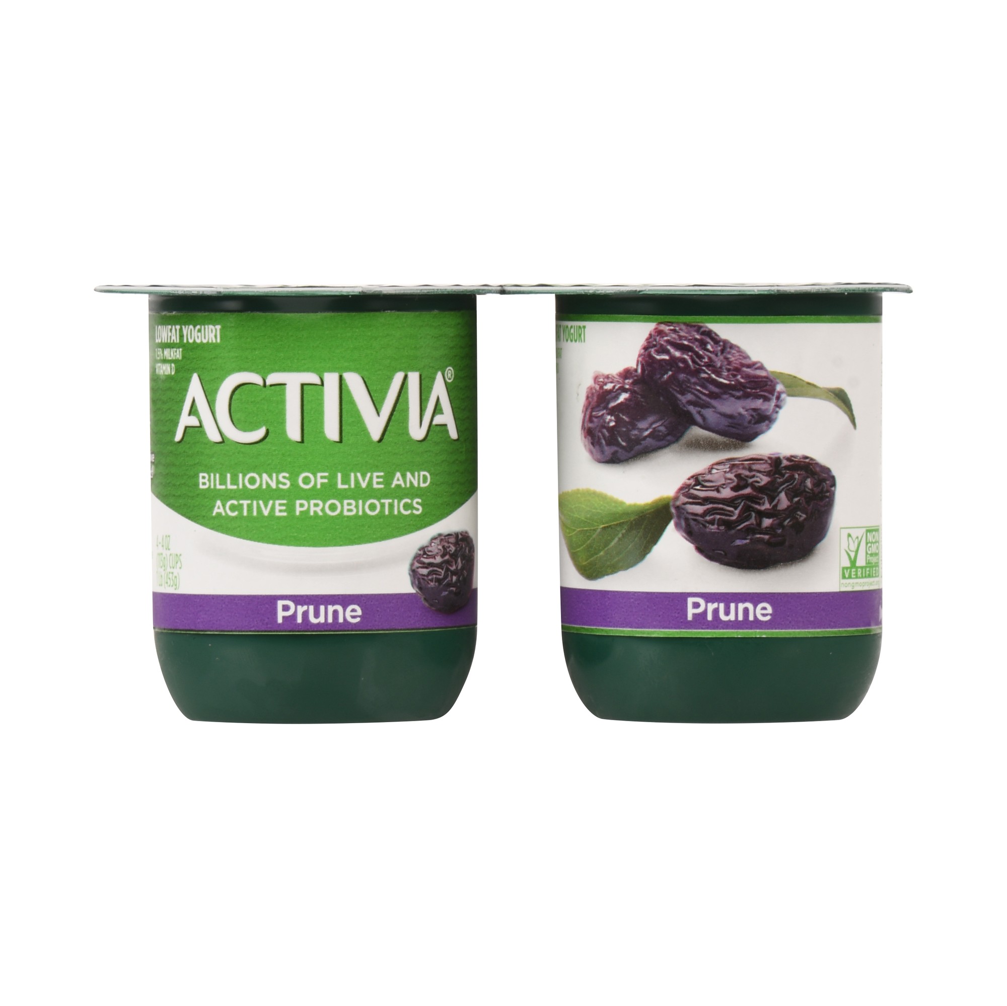 Diet info for Activia Lowfat Probiotic Prune Yogurt, 4 oz Cups Spoonful