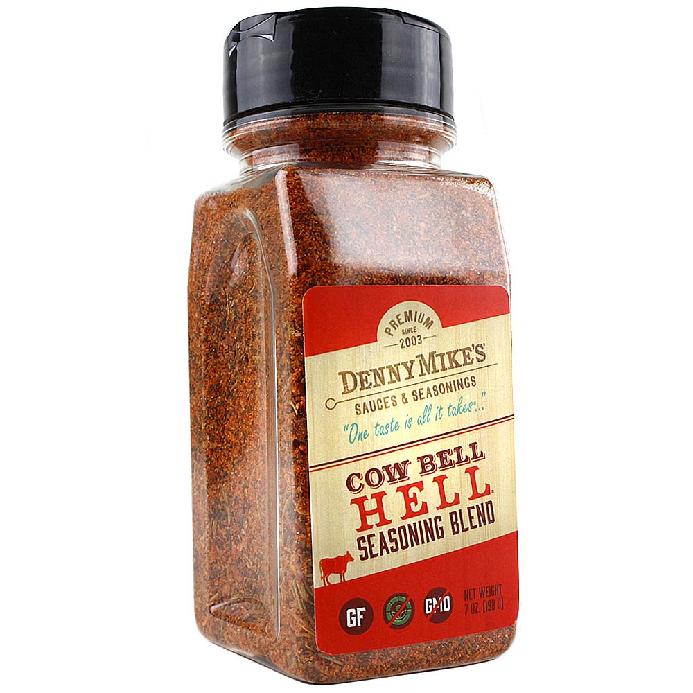 DENNYMIKE'S SEASONINGS, COW BELL HELL SLIGHTLY SPICY RED MEAT SEASONING