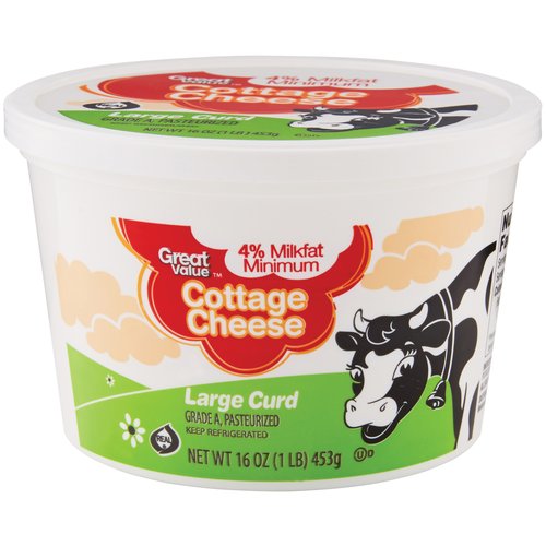 Great Value Large Curd Cottage Cheese, 16 Oz Image