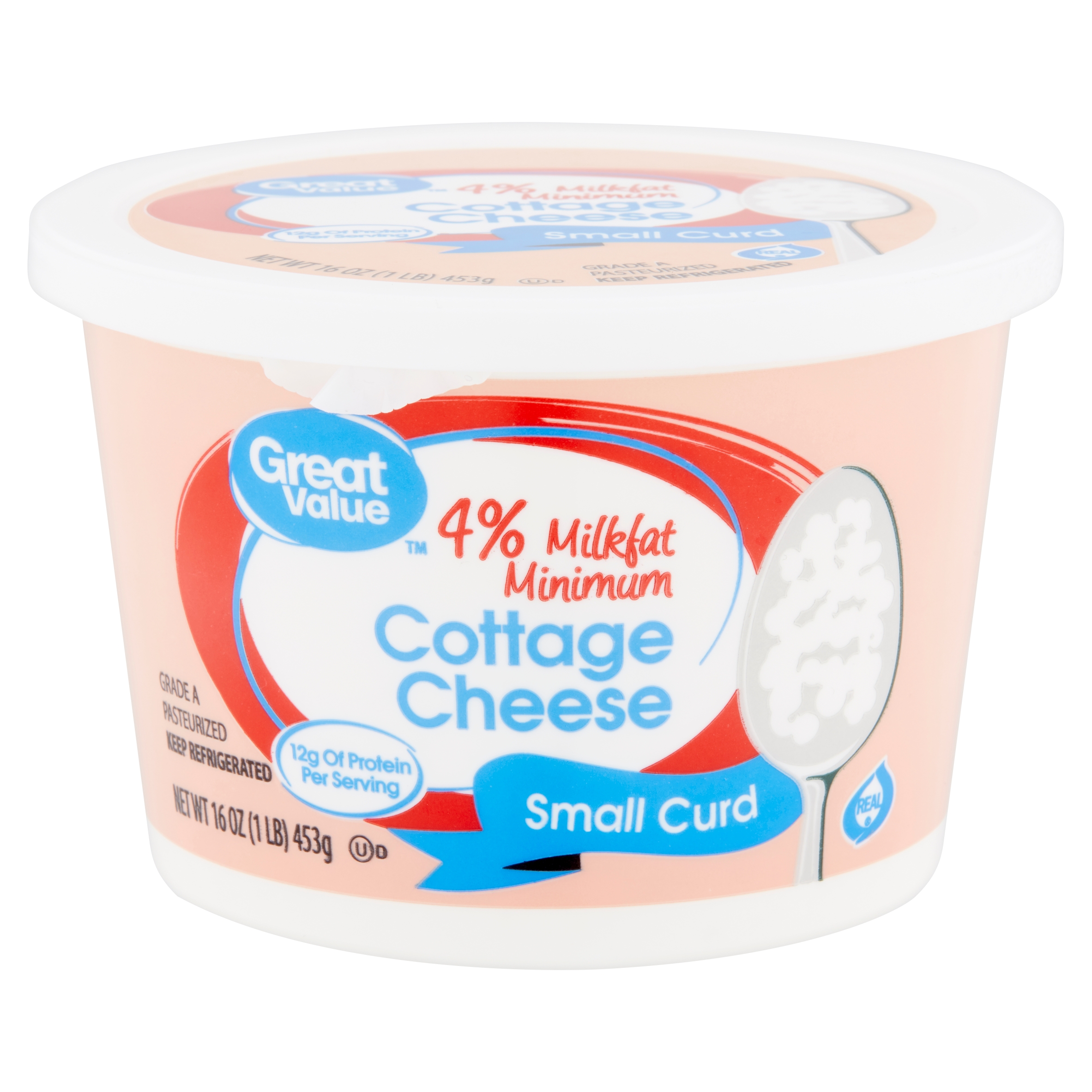 Great Value 4% Milkfat Minimum Small Curd Cottage Cheese, 16 Oz Image