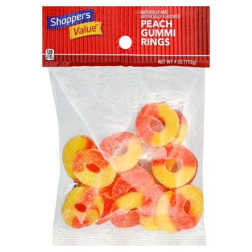 Shoppers Value, Peach Gummy Rings, 4 Oz (Case of 12)