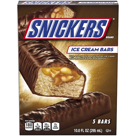 Snickers Ice Cream, Chocolatey Caramel Peanut Butter Ice Cream Bars, Individually Wrapped Dessert, 5 Ct, 2 Oz | CVS