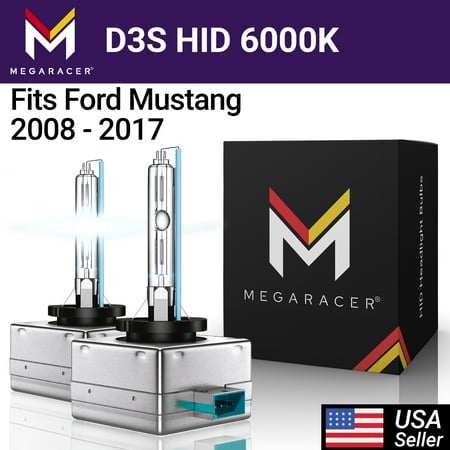 Mega Racer Ford Mustang D3S HID Headlights 6000K White 35W 12V Ford Mustang 2008 2009 2010 2011 2012 2013 2014 2015 2016 2017 08 09 10 11 12 13 14 15 