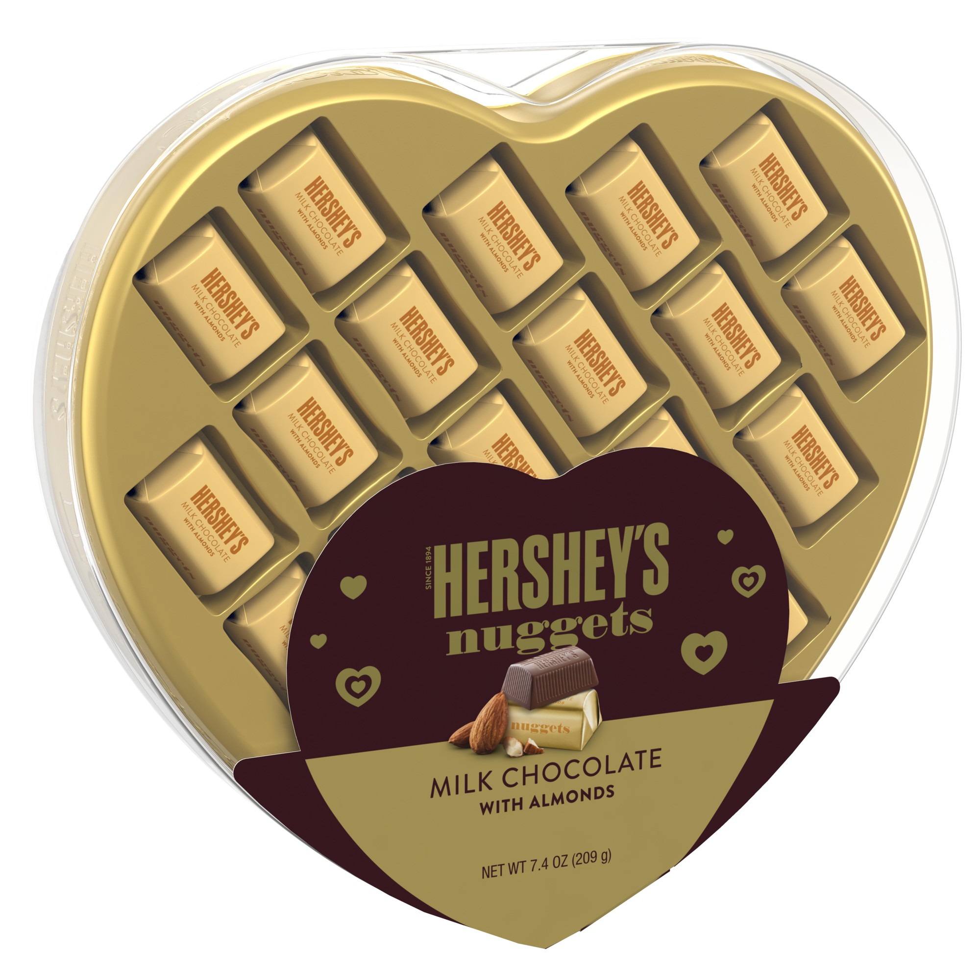 Hershey's Nuggets, Valentine's Milk Chocolate with Almonds Heart Box, 7.4 Oz